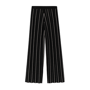 Hot Sale <b>Women</b> Urban Leisure Black White Striped Pattern Designed Wide Leg <b>Lounge</b> <b>Pants</b> - Product Image 1