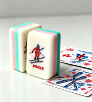 Jeu de Mahjong américain en acrylique sur le thème du ski d'hiver, personnalisé OEM, 160 pièces, marque privée, vente en gros