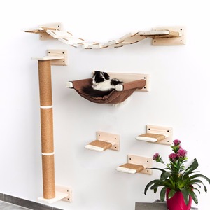 Solid Wood Wall Mounted Cat Tree 4 Levels Sisal <b>Scratching</b> <b>Post</b> Modern Design Cat Hammock Climbing Frame - Product Image 5