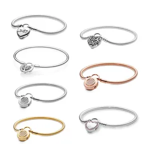 Pulsera de Hueso de Serpiente de 3MM, Plata Pura <span class=keywords><strong>S925</strong></span>, con Cierre de Llave, Amor y OVNI, Pulsera Básica DIY, Joyería de Plata para Mujer, Regalo - Product Image 1