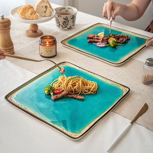Assiette carrée en porcelaine bleu marine craquelée pour servir des steaks, 10,5 pouces, style vintage, pour restaurant et usage domestique - Product Image 3