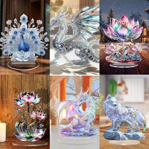 Serie Animali: Decorazione da Tavolo in Acrilico 2D a Forma di <span class=keywords><strong>Pavone</strong></span> Bianco e Blu che Stende le Piume, 10cm, per Soggiorno - Product Image 2