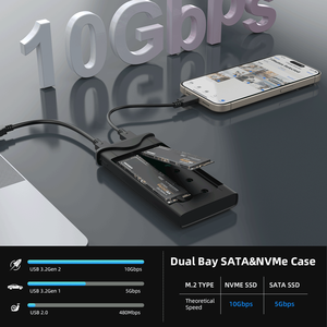 Dual Bay M.2 SSD Bao Vây USB 3.1 Gen2 Loại C 10Gbps Công Cụ Miễn Phí Hỗ Trợ 2230 2242 2260 2280 M Key B & M Key Nhôm Trường Hợp - Product Image 6