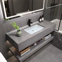 GJGC Armoire moderne à éclairage LED Salle de bain Vanité Smart Rock Dalle Lavabo en pierre Évier en céramique Comptoir en marbre Villa Hôtel