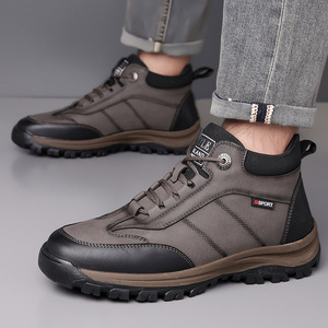 Bottes d'hiver chaudes pour hommes, doublées de polaire, épaisses, pour l'extérieur, noires et grises, à lacets, style sport, chaussures en cuir à tige haute - Product Image 3