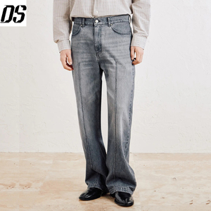 Jeans en denim <span class=keywords><strong>gris</strong></span> bicolore à coutures avant pour hommes – <span class=keywords><strong>Coupe</strong></span> <span class=keywords><strong>droite</strong></span> – Qualité supérieure – Vente en gros - Product Image 3