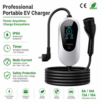 Chargeur EV portable OEM ODM Type 2 7kW 11kW 22kW réglable 8A-32A IC-CPD avec écran LCD et minuterie, station de charge de voyage multi-prises pour voiture électrique