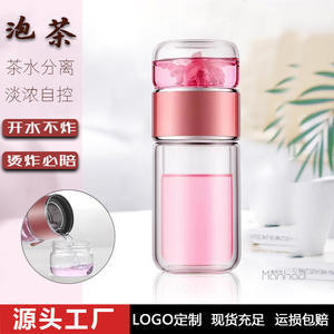 Tasse à thé en verre à double paroi avec filtre, tasse à café portable, bouteille d'eau transparente résistante à la chaleur pour le bureau et l'extérieur - Product Image 5