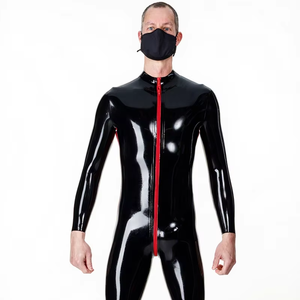 <span class=keywords><strong>Catsuit</strong></span> in lattice <span class=keywords><strong>Zentai</strong></span> con cerniera frontale 'Side-Swiper' da uomo, nero/giallo, spessore 0,4 mm - Product Image 1