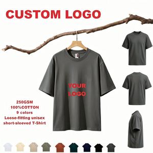 เสื้อยืดผู้ชายแบบสั่งทำพิเศษ 250GSM ผ้าฝ้าย 100% สไตล์เรโทร ทรงหลวม ใส่ได้ทั้งผู้หญิงและผู้ชาย เสื้อยืดลำลองมีโลโก้ สีเทาเข้ม - Product Image 2