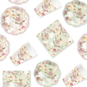 Juego de Vajilla Desechable DAMAI con Diseño Floral, Platos, Vasos y Servilletas de Papel para Postre y Cena, con Flores para Bodas y Fiestas - Product Image 4