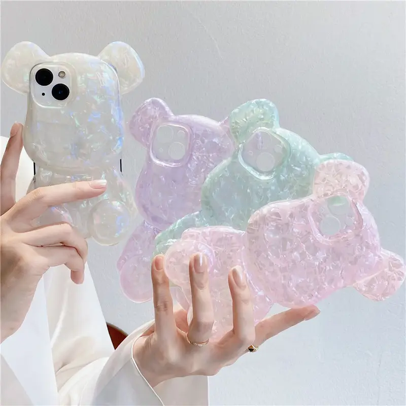 New 3D Cartoon Glitter Little Bear Astronaut Case For Iphone 13 12 11 Pro Max XR X XS 7 8 Plus Cute Anti-drop Protective Cover