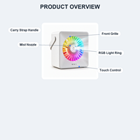 Ventilateur de bureau USB portable rechargeable avec 5 vitesses, lumière RGB, commande tactile, faible bruit, humidificateur, pour le bureau, la maison, l'été