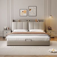 Modernes Cremefarbenes Kingsize-Lederbett mit Schubladen, Weich Gepolstert, Schlafzimmermöbel für das Hauptschlafzimmer – Direkt ab Werk