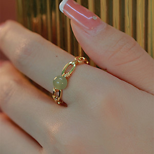Natural Hetian Jade Ring For Women Light Luxury Style Adjustable Opening Geometric Design Everyday Wear - Product Image 1