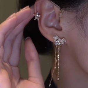 Clips para Oreja con Borla de Flores y Espiga de <span class=keywords><strong>Trigo</strong></span> con Incrustaciones de Diamantes, Clips para Oreja sin Perforación, Pendientes Elegantes y de Alta Gama - Product Image 3