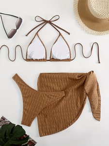 Women's <b>Sexy</b> 3-Piece Halter <b>Bikini</b> <b>Set</b> with Mesh Cover-Up Skirt Beach Vacation Swimwear - Product Image 1