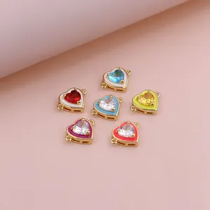 Gold Plated Exquisite handcraft Enamel Multi Color Zirconia Heart Charm Connectors for Bracelets Making Jewelry accessories
