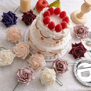 Fleurs artificielles CallaFloral, roses, à tige unique, rose-âpre, violet, rouge bordeaux, blanc laiteux, violet foncé, champagne, en plastique, pour mariage - Product Image 1