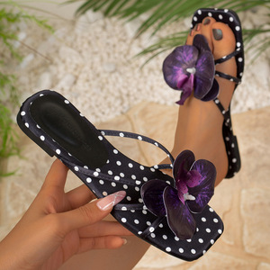 Sandalias Planas de Malla con Decoración de Flor de Orquídea 3D para Mujer, Chanclas Deportivas con Punta Cuadrada y Estampado de Puntos, Estilo Casual de Playa, Verano 2026 - Product Image 4