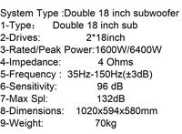 BR218-L Double Subwoofer DJ 18 Pouces Passif pour Système Line Array Extérieur, Impédance 4 Ohms, Puissance Nominale 1600W / Puissance de Crête 6400W