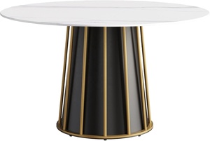 Bàn ăn bằng đá cẩm thạch tròn màu trắng hiện đại đặt 6-8 người lắp ráp cơ sở PU cho khách sạn phòng ăn nhà bếp phòng khách nhà hàng - Product Image 6