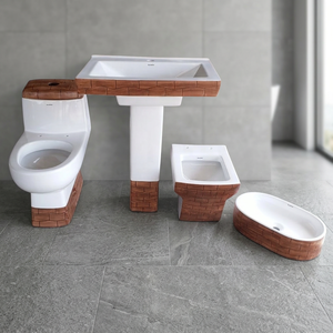 Wooden White Double Color Toilet Commode WC Pedestal, Wall Hung One Piece, Table Top Wash Basin, Complete Sanitary <b>Set</b> - Product Image 1