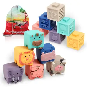 6PCS 3D Cubes Stacking Toys Soft Building Blocks Baby Toys Baby Blocks