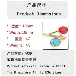 European Style Gold Tone Oval Cut Gemstone <b>Ring</b> With Red And Blue Stones Women's Fashion Jewelry 210138 - Product Image 2