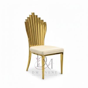 Chaise de mariage Art Déco à dossier éventail en acier inoxydable doré avec coussin blanc pour événements de mariage et banquets - Sièges pour événements - Product Image 3