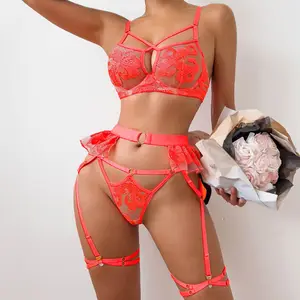 Chuangerm Op Voorraad 2024 Nieuwe Mode Zware Industrie Bloemen Borduurwerk Ruche Rand Rok Zoom Sexy Perspectief Vrouwen Lingerie