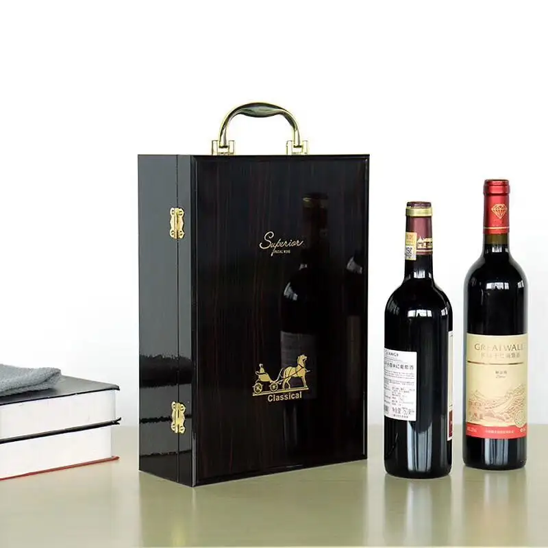 wholesale high end Customize piano lacquer gift wine packing wooden boxes