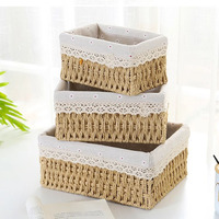Haute qualité 3 pièces ménage tissé panier de rangement bureau articles divers organisateur rotin boîte à pain panier de fruits