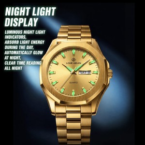 <span class=keywords><strong>Montre</strong></span> à quartz de luxe pour homme, boîtier en alliage doré, verre minéral, acier inoxydable, étanche 3 ATM, 42 mm, aiguilles lumineuses - Product Image 5