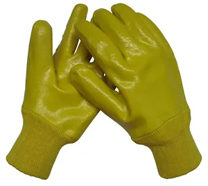乳胶涂层针织黄色手套乳胶手掌工作手套，可重复使用的建筑手套