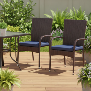 <span class=keywords><strong>Sillas</strong></span> de Ratán para Exteriores, Apilables, <span class=keywords><strong>Sillas</strong></span> de <span class=keywords><strong>Terraza</strong></span>, <span class=keywords><strong>Sillas</strong></span> de Comedor de Mimbre con Reposabrazos Acolchados Suaves y Respaldos Altos - Product Image 1