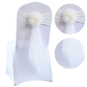 Nouvelles écharpes de chaise OEM en organza transparent et spandex, motif floral, pour décoration de mariage, vente chaude - Product Image 3