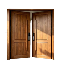 Porte d'entrée double en bois massif de style américain, porte battante extérieure en teck naturel à panneau encastré pour villa de luxe