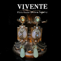 Pendientes Vintage de Estilo Corte, con Zirconia y Calcedonia, un Nuevo Lote de Estilo Chino con un Toque Nacional de Alta Gama