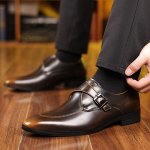 Chaussures habillées Monk Strap à bout pointu en cuir avec boucle, pour mariage et occasions formelles, pour hommes, toutes saisons, couleur unie - Product Image 2