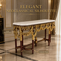 Console de luxe royale française en marbre sculpté, bois massif, doré à la française, néoclassique pour hall de villa