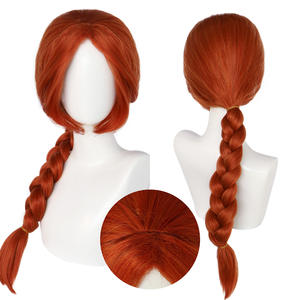 Peluca de <span class=keywords><strong>Princesa</strong></span> <span class=keywords><strong>Fiona</strong></span> Shrek, Hecha a Máquina, Ajustable, Resistente al Calor, 100% Densidad, Roja, con Trenzas Largas y Accesorios Verdes - Product Image 1