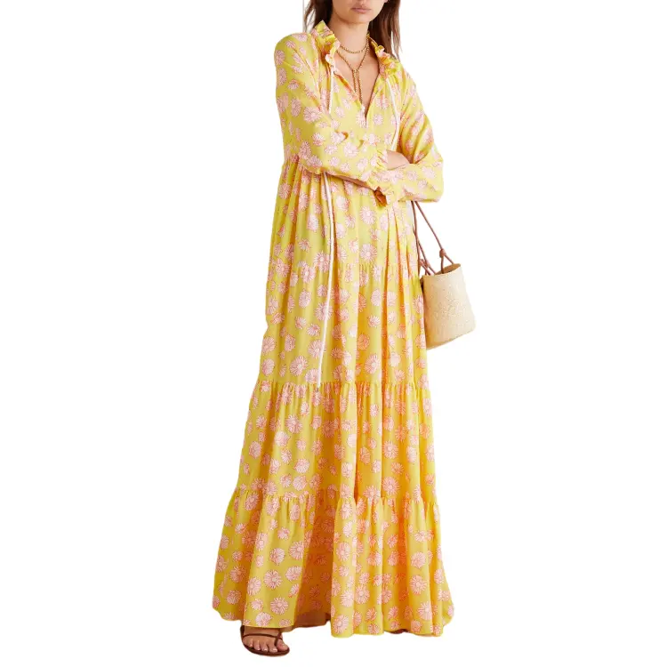 <span class=keywords><strong>Vestido</strong></span> de algodón Vintage para mujer, ropa informal con estampado floral en capas, sarga, 2022