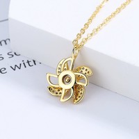 ACME Pendentif à breloque moulin à vent rotatif en CZ en argent sterling 925 Collier de tennis de luxe pour femme Chaîne en acier plaqué or Cadeau