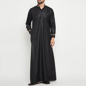 Stylish Comfortable Traditional Islamic Men's Thobe Casual Floor Length Long Sleeve Solid Color Polyester Material for Ramadan - Product Image 1