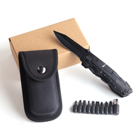 WELLFLYER Couteau multi-outils MUPL-027 Couteau pliant noir Camping en plein air Survie d'urgence Ouvre-bouteille multifonctionnel Outils