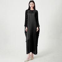Nouvelle Robe Plissée Miyake Élégante pour Femme 2026, Coupe Ample Grande Taille, Manches Chauve-Souris, Couleur Unie, Robe de Soirée de Haute Qualité