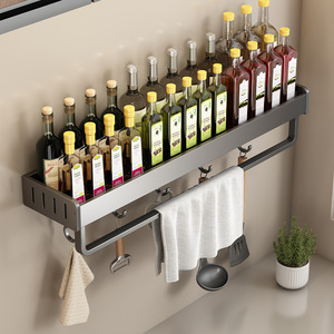 Organizador de condimentos de cocina, estante metálico para montar en la pared, sin taladro ni perforaciones, con ganchos para almacenamiento - Product Image 2