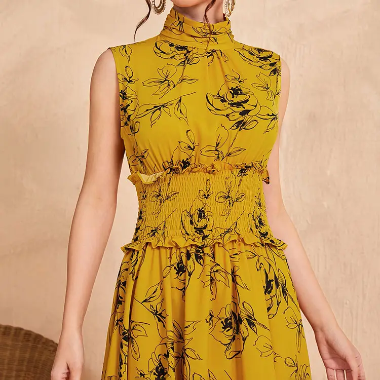Aschulman Slim Fit Elegant Sleeveless Women Casual Long Floral Print Bangkok Maxi Dresses Supplier For Lady