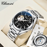 Montre mécanique squelette entièrement automatique pour homme, en alliage, avec aiguilles lumineuses, bracelet en acier inoxydable, résistance à l'eau 30m, 40mm